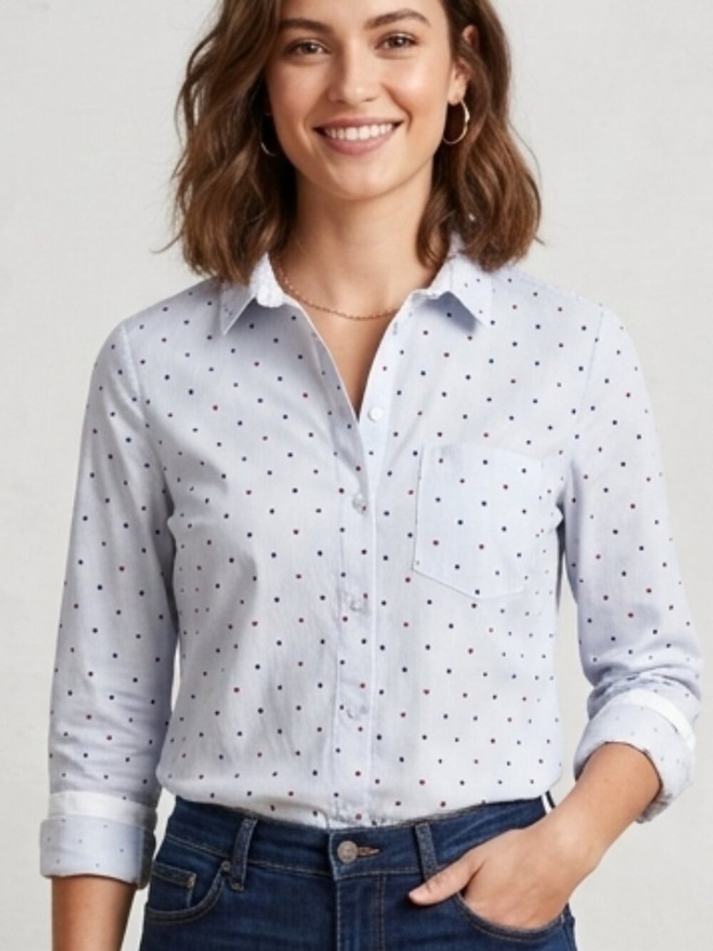 H&M Blue Pinstripe and Heart Button Up Shirt Women’s Size 2